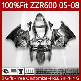 100% Fit Fairings For KAWASAKI NINJA 600CC ZZR-600 600 CC 2005-2008 Bodywork 134No.94 ZZR600 05 06 07 08 Grey flames ZZR 600 2005 2006 2007 2008 Injection Mold Body Kit