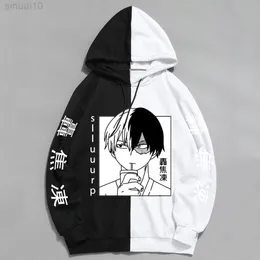 Mijn Hero Academia Shoto Todoroki Hoodies Harajuku TruiアニメスウェットシャツMannen Mode Herfst Winter TruiフーディーパッチワークL220730