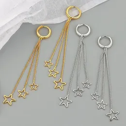Dangle żyrandol 925 Stamp Długie kolczyki do frędzlowców dla kobiet pusta gwiazda kropla kolczyka luksusowa srebrna biżuteria