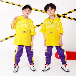 Stage Wear Yellow Girls Boys Hip Hop Dance Clothes For Kids Jazz Ballroom Dancing Costumes T Shirt Tops Jogger Pants Fashion Show ClothingSt