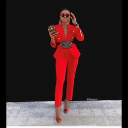 Dwuczęściowe spodnie damskie moda moda Kombinezon wysokiej jakości zestaw Blazer Red Pink Jacket Pant 2022 Office Wear Ficyting's