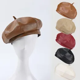 Berets Leather For Women Fashion Ladies Black Caps Stewardess Solid Color French Painter Beret Autumn Winter Artist HatsBerets Chur22
