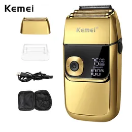 Kemei Pro Electric Foil Shavers dla mężczyzn Wykańczający Narzędzie do trymera Brody Barber Tallecting Razor LED Wodoodporna Golenie Łysy Głowica 220322