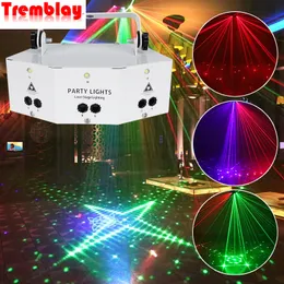 DJ Disco 9 Holes Laser Lighting Stage Light LED Music Sound Control Light RGB Beam Strobe Lamp för bar KTV -dekorationsfest