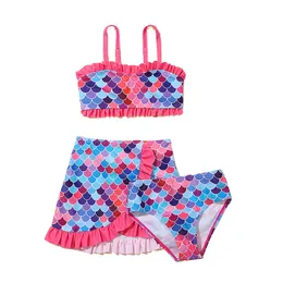 Dziewczyna dwuczęściowa syrena stroju kąpielowa marszczycielka Suspender Beachwear 2-6t Princess Girl Vivid Bikinis Kids Summer Swir