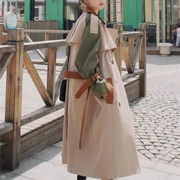 Gloednieuwe mode dames trench jas Colorblock Long Doublebreasted met riem dame windbreaker lente herfst bovenkleding kleding T200828