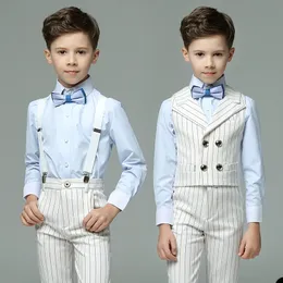 2 pièces rayé garçon vêtements de cérémonie costumes dîner smokings petits garçons enfants pour mariage soirée costume anniversaire (gilet + pantalon)