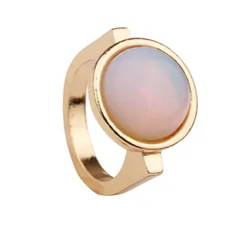 Fashion gold Plated round natural stone white pink crystal ring geometry Rose Quartz ring for women jewelry