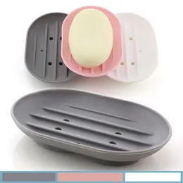 Silicone Soap Dishes Anti-skidding Oval Soaps Holder Plate Tray Leaking Mould Proof Soap Rack Kitchen Bathroom Soapbox 9 Colors TH0074