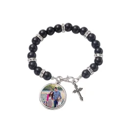 Sublimation Rosary Metal Bracelet Thermal Transfer Pendant White Blanks Jewelry bead Bracelets Customized Party Gift A02