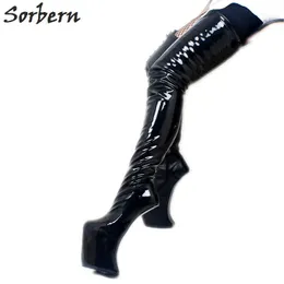 Sorbern Sexy Fetish Crossdresser Boot Boot Unisex Heelless платформа длинные сапоги женщины Большой размер бедра высокие сапоги на заказ широкая теленка обувь