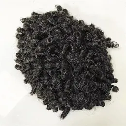 15mm Curl Indian Human Virgin Remy Hair Replacement Hand bunden Pu Base #1B20 Man Toupee for America Blacks Fast Express Delivery