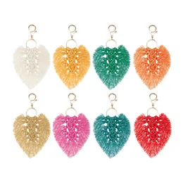 Tassel Keychains for Women Heart Keyring Chain Bag Macrame Bag Charm Weave Holder Colorful Design Key Ring Accessories