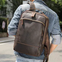 MAHEU Vintage Backpack Genuine Leather Men's travel bagapck 16 inch laptop bagpack travel bag with belt on luggage school bag AA220316