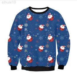 Mężczyźni kobiety brzydkie świąteczne sweter para Crewneck wakacyjna bluza 3D Snowflake Święty Mikołaj Autumn Zima Skocznicy na Boże Narodzenie L220801