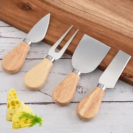 4pcs Stainless Steel Cheese Knife Wooden Handle Pizza Bread Cream Baking Tool Kitchen Accessories