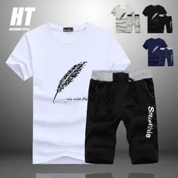 Fashion Shorts Set Men Tracksuit Summer Print Suit 2 Pieces Fitness Sportswears+Beach shorts s Casual T-Shirts Male 4XL 220407