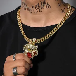 Chains Gothic Hip Hop Half Man Beast Pendant Cuban Chain Iced Out Cubic Zircon Choker Leopard Necklace Halloween Gift For MenChains
