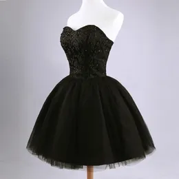 New arrival elegant short prom dress black lace up princess sweetheart beading fashion women prom dresses