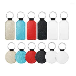 Keychains 12Pcs Sublimation Blank Keychain Glitter PU Leather Heat Transfer Keyring Keyrings For DIY Fier22