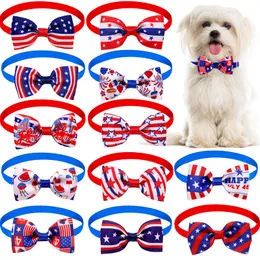 Dog Apparel Accessory 12 Designs Independence Day Pet Bow Tie Patriotic Cat Dog Adjustable Star and Stripes Collar 4th of July Small Pets Supplies