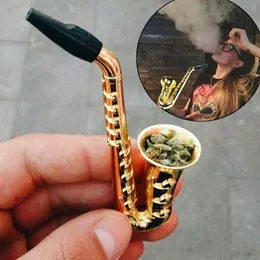 Unique Saxophone Mini Portable Smoking Pipes Metal Gold Tobacco Herb Pipe Weeding Accessories Gifts for Men