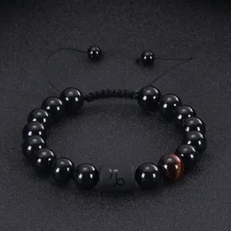 Bead Bracelet For Men Twelve Constellations Bracelet Adjustable Black Agate Tiger Eye Stone Woven Bracelet