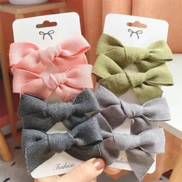 4Pcs/Set Baby Solid Bowknot Hair Clips for Cute Girls Cotton Hairpins Boutique Barrettes Safety Headwear Kids Hair Accessories
