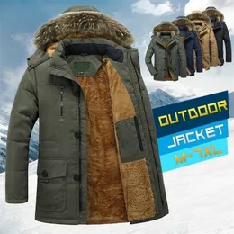 Męskie zimowe płaszcze kurtka wojskowa Mężczyźni grube ciepłe parkas futra kołnierzyka długa kurtka męska wiatroodporne płaszki plus rozmiar 201116