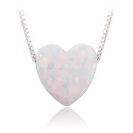 Hänghalsband grossist OP17 White Heart Opal Necklace 925 Silver Box Chain för kvinnor