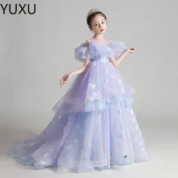 Sparkling Blue Sequined Little Pageant Blingbling Long Floor Flower Girl Dresses For Weddings Lace Ball Gown Princess Gowns 403