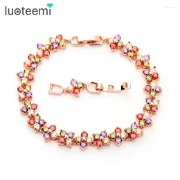 Дизайн звена Цепочка Розового Золото Женский браслет Lucky Flower Wedding Jewelry MultiColor Cz Stones WholesalElink LARS22