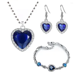 Earrings & Necklace Titanic Heart Of Ocean Necklaces For Women Peach Blue Crystal Zircon Jewelry Sets Female Wedding Engagement JewelryEarri