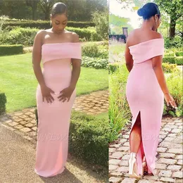 Einfacher Landgarten Hochzeit Gast rosa Brautjungfernkleider elegante One Schulterscheide mit Rücken gespaltener langen afrikanischen Mädchen Mädchen aus Ehrenkleidern und Größe 403