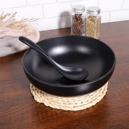2Pcs Japanese Style Ramen Bowls Stylish Food Container Black Noodle Bowls Imitation Porcelain Japanese Ramen Bowls 220408