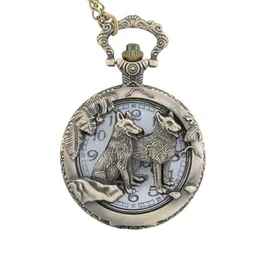 Pocket Watches Quartz Watch Open-faced Cover Mixed Style Wild Wolf Embossment Transparent Lid Pendant Gift LL@17