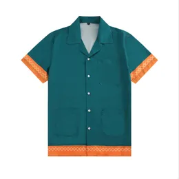 2022 Fashion Hawaii Multiple pockets green Print Beach Shirts Men's Designer Silk Bowling Shirt Casual Shirts Men Summer Short Sleeve Loose Dress Shirt jx