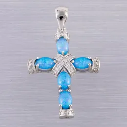 Pendant Necklaces Latin Cross Ocean Blue Fire Opal Cabochon CZ Silver Plated Jewelry For Women NecklacePendant NecklacesPendant