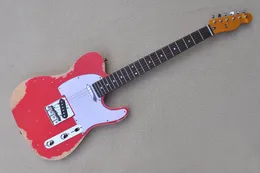 Factory Custom Red Electric Guitar with Relick Style Body,White Pickguard,Ash wood,Chrome Hardwares,Can be Customized