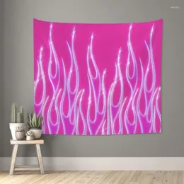 Taquestres Pink Flames Tapestry Hippie Polyester Wall Hanging Y2K Room Decoração Cortina Retro Carpet 95x73cmtatestries