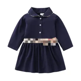 Baby Mädchen Kleid College Stil Kleid 2022 Neue Herbst Kleidung Baumwolle Revers Kinder Casual Designer Kleidung