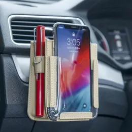 Car Organizer Auto Air Vent Hanging Faux Leather Mobile Phone Storage Bag Sundries Pouch Accessories