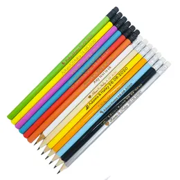 100pcs spersonalizowane wygrawerowane drewniane ołówki ołówek Gumka gumka Weselna Favours Party Shower Dekorowanie Dorodna Szkoła Biznes 220707