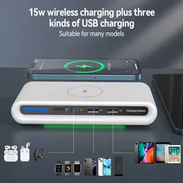 15 Вт Qi беспроводное зарядное устройство 5V3A Type-C USB Multi Ports 4 в 1 быстро беспроводной зарядной адаптер с US Plug для iPhone 13 Galaxy S20