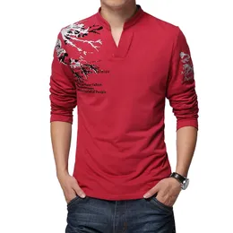 Fashion Brand Trend Print Slim Fit Long Sleeve T Shirt Men Tee VNeck Casual Men TShirt Cotton T Shirts Plus Size 5XL 201116