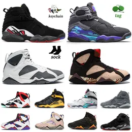 Flint 7 Jumpman 8 Mens Aqua OG Basketball Shoes with Socks 8s Taxi Back South Bugs Bunny Oregon Sapphire 7S Citrus Hare Womens