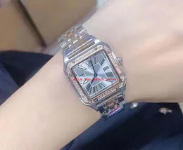 Topsellingsuper Female Wristwatches 43mm /32mm 다이아몬드 테두리 회색 다이얼 일본 쿼츠 운동 316L 스틸 /로즈 골드 2 톤 패션 여성 시계