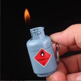 Newest Keychain Novel Gas Tank Shaped Fire Lighter Inflatable No Gas Metal Cigar Butane Cigarette Flame Lighters Smoking Tool Home Decorative