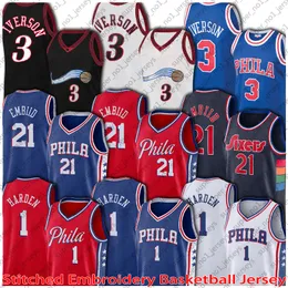 James 1 Harden Joel 21 Embiid Basketbol Forması Retro Allen 3 Iverson Forma Julius 6 Erving Shirt 75. Yıldönümü
