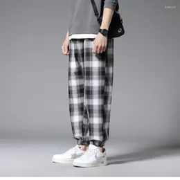 Męskie spodnie do kostki Plaid Harem Men Ubranie Joggers Spodnie japońskie mody szare spodnie dresowe M-3xl 2022Men's Drak22